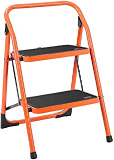 LUISLADDERS Step Ladder 2 Step Stool Fold Sturdy Steel Ladder 330lbs EN131 Portable Anti-Slip and Wide Pedal Ladder Multi-Use for Home,Garden and Office