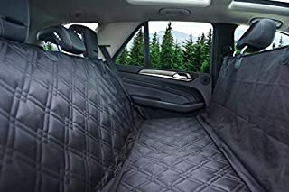 Bulldogology Premium Dog Car Seat Covers - Bench and Hammock-Style Backseat Cover and Protector - Waterproof, Double-Stitched GSM Oxford Material - Adjustable Headrest Straps (Large, Black)