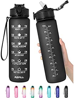 32 oz Motivational Water Bottle with Time Marker & Straw - BPA Free & Leakproof Tritian Frosted Portable Reusable Fitness Sport 1L Water Bottle for Men Women Kids Student to Office School Gym Workout