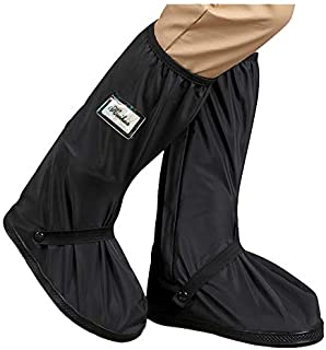 HLKZONE Waterproof Rain Boot Shoes Covers Foldable Reusable Slip Resistant Overshoes with Reflector for Women & Men (Black, XX-Large)