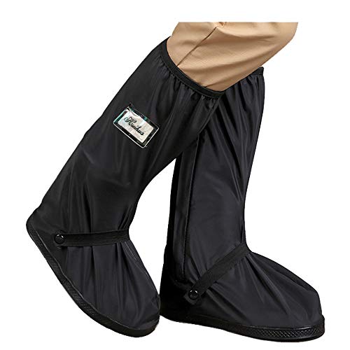 HLKZONE Waterproof Rain Boot Shoes Covers Foldable Reusable Slip Resistant Overshoes with Reflector for Women & Men (Black, XX-Large)