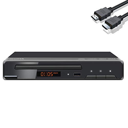 Megatek DVD Player for TV, DVD Player with HDMI/AV/Coaxial Connections & USB Port, CD Player for Home Stereo System, Multi Region Free DVDs, DivX, MP4, Small Compact Metal Case, w/ Remote & HDMI Cable