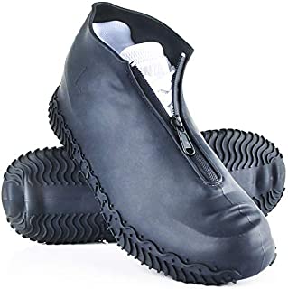 Shiwely Silicone Waterproof Shoe Covers, Upgrade Reusable Overshoes with Zipper, Resistant Rain Boots Non-Slip Washable Protection for Women, Men (L (Women 7.5-11, Men 6.5-10.5), Black)