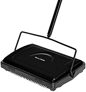 Alpine Industries Triple Brush Floor & Carpet Sweeper  Heavy Duty & Non Electric Multi-Surface Cleaner - Easy Manual Sweeping for Carpeted Floors - Black