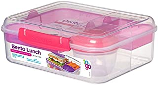 Sistema To Go Collection Bento Lunch Box, Medium, Clear/Pink Klips