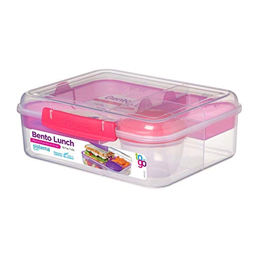 Sistema To Go Collection Bento Lunch Box, Medium, Clear/Pink Klips