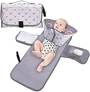 Mallify Portable Baby Changing Pad,Travel Changing Pads with Redirection Barriers, Waterproof Changing Mat with Built-in Pillow,Newborn Baby Essentials (Rainbow)