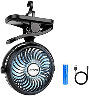 Clip On Camping Fan with LED Lights, 2200 mAh Rechargeable Battery/USB Operated Mini Fan with Hook Portable for Stroller Home Ofiice Outdoors Travel Camping Hiking