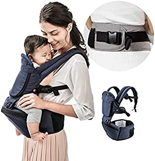 MiaMily Hipster Plus Hip Seat Baby Carrier 6-in-1 Front and Back, Lumbar Support, for Newborn to Toddler, Storage, Dark Blue