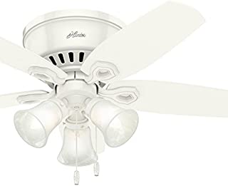 Hunter 42in Flush Mount Traditional Ceiling Fan with Snow White Swirled Marble Three-Light Fitter (Renewed)