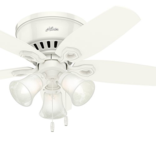 Hunter 42in Flush Mount Traditional Ceiling Fan with Snow White Swirled Marble Three-Light Fitter (Renewed)