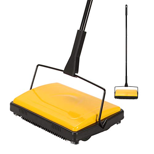 Yocada Carpet Sweeper Cleaner for Home Office Low Carpets Rugs Undercoat Carpets Pet Hair Dust Scraps Paper Small Rubbish Cleaning with a Brush Yellow