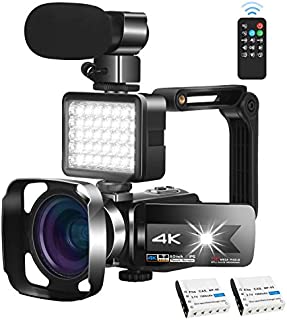 Video Camera Camcorder with Microphone 56.0MP Real 4K Camcorder WiFi Camera Live Streaming Webcam Recorder YouTube Vlogging Camera Video Recorder Photography Stabilizer Remote Control, 2 Batteries