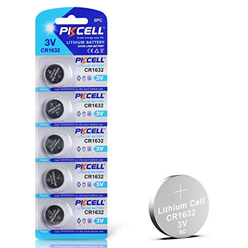 PKCELL 5 Count CR1632 Battery Lithium 3v Coin Cell Battery for Garmin Vivofit Jr Key Fob Replacement