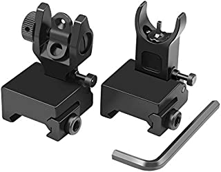 Feyachi Flip Up Iron Sight Front Rear Sight Compatible for Picatinny Rail and Weaver Rail of Rifle, Foldable Sights