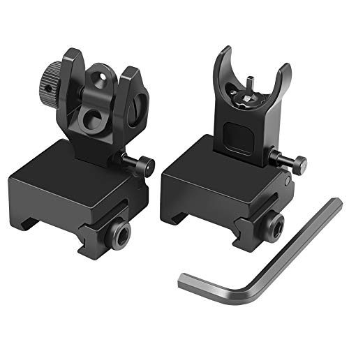 Feyachi Flip Up Iron Sight Front Rear Sight Compatible for Picatinny Rail and Weaver Rail of Rifle, Foldable Sights