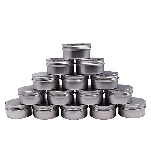 Healthcom 3 Oz 15 Pack 90ml Empty Round Silver Aluminum Tin Cans Metal Steel Tins Screw Top Slip Slide Metal Storage Cosmetic Container Organization for DIY Candles Salve Crafts Spice Tea Gift(90g)