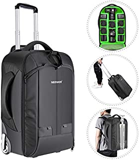 Neewer 2-in-1 Convertible Wheeled Camera Backpack Luggage Trolley Case with Double Bar, Anti-Shock Detachable Padded Compartment for SLR/DSLR Cameras, Tripod, Lens and Other Accessories (Black/Green)