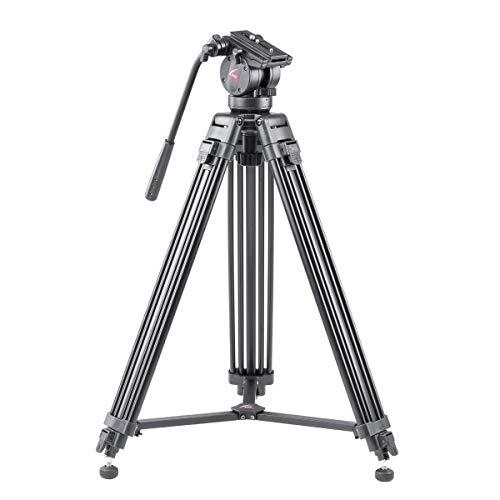 Video Tripod System, Professional Heavy Duty Aluminum Twin Tube Tripod, K2 Fluid Head, Mid-Level Spreader, Max Loading 9 LB, DSLR Camcorder, Quick Release Plate