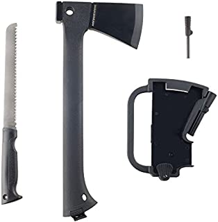 Wakeman Outdoors Camping Hand Axe and Accessories Combo - Lightweight Hatchet with Nested Serrated Wood Saw and Magnesium Fire Starter Tool, Black, 14 Inch (75-CMP1004)