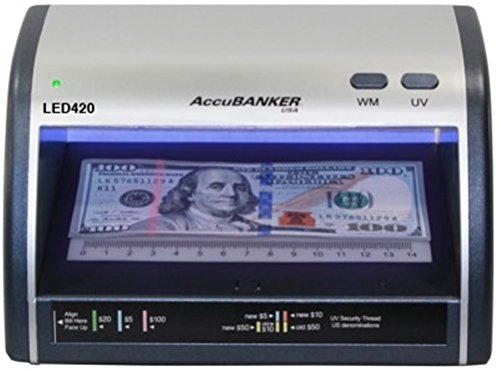 AccuBANKER Cash + Card Counterfeit Detector LED420 Money Checker with Superbright LEDs Ultraviolet & Size Detection