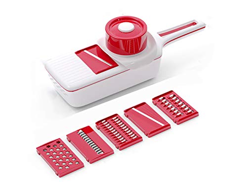 6 in 1 Mandoline Slicer & Grater, Multi-Function Fruit and Veg Cutter & Chopper, Interchangeable Stainless Steel Blade with Food Container, Julienne Slice for Potato Tomato Onion