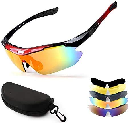 Cycling Glasses Sport Polarized Sports Sunglasses with 5 Interchangeable Lenses Anti-UV400 Protection Sunglass Goggles Outdoor Fishing Driving Polarised Sport Glasses Men Women