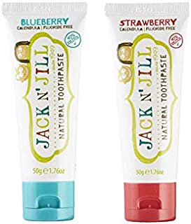 Jack N' Jill Natural Kids Toothpaste - Blueberry & Strawberry - Organic, Gluten Free, Vegan, BPA Free, Fluoride Free, SLS Free, Dairy Free - Making Toothbrushing Fun for Kids - 1.76 oz (Pack of 2)