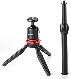 Movo Universal Mini Camera Tripod with Extendable Pole (MV-T1) Adjustable Head, Heavy-Duty Aluminum Travel Stand for DSLR, Mirrorless, GoPro, Smartphones, Compact, Portable