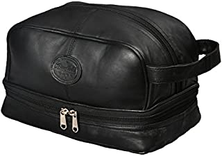 Mens Toiletry Bag Shaving Dopp Kit For Travel by Bayfield Bags (Black) Bottom Storage Holds More-Leather Toiletry Bag For Men-Bathroom Shower Bag For Grooming Toiletries