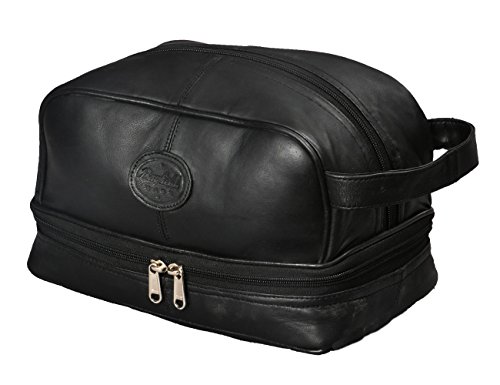 Mens Toiletry Bag Shaving Dopp Kit For Travel by Bayfield Bags (Black) Bottom Storage Holds More-Leather Toiletry Bag For Men-Bathroom Shower Bag For Grooming Toiletries