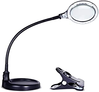 Brightech LightView Pro Flex Magnifying Lamp - 2 in 1 Clamp Table & Desk Lamp Energy Saving LED Ultra Bright Daylight Light, Great for Reading, Hobbies, Crafts, Workbench- Black