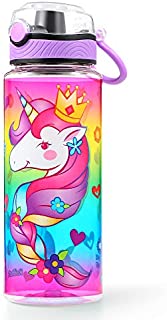 Cute Water Bottle for School Kids Girls, BPA FREE Tritan & Leak Proof Flip Top Lid & Easy Clean & Carry Handle, 23oz/ 680ml (Unicorn, 23oz)