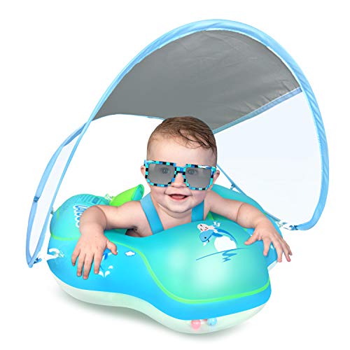 LAYCOL Baby Swimming Float with UPF50+ Sun Canopy Baby Floats for Pool No Flip Overbaby Pool for Baby Age of 3-36 Months (Blue, L)