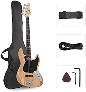 GLARRY 4 String GJazz Electric Bass Guitar Full Size Right Handed with Guitar Bag, Amp Cord and Beginner Kits (Burly Wood)