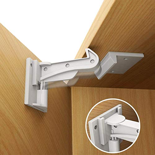 Cabinet Locks Child Safety, Slick Invisible Spring No Drill Baby Proof Safety Latches for Kitchen & Bedroom Cabinets & Cupboards Drawers with & 3M Adhesive & 20 Screws Durable Fixed - 10 Pack