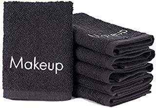 Arkwright Makeup Remover Towels (13x13, 6 Pack) Soft Cotton Washcloths With Makeup Embroidery, Perfect Holiday Gift for Women (Black)