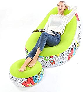 Lazy Sofa, Inflatable Sofa, Family Inflatable Lounge Chair, Graffiti Pattern Flocking Sofa, with Inflatable Foot Cushion, Suitable for Home Rest or Office Rest, Outdoor Folding Sofa Chair (Green)