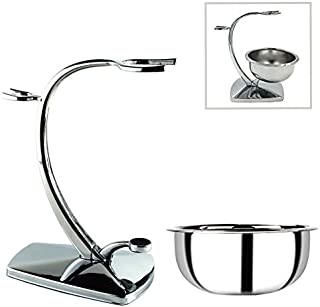 Luxury Premium Quality Set of Chrome Shaving Stand with Shaving Bowl - Compatible with MOST Manual Razors and Brushes