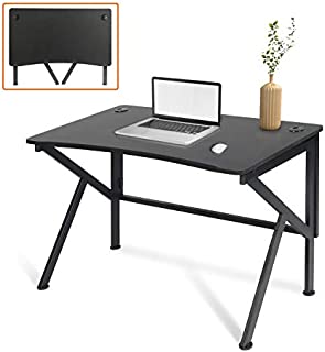 LYNSLIM Folding Study Writing Desk - 42 Simple Computer Desk for Home Office Small Space Foldable Gaming Laptop Table Workstation, K-Shaped Metal Frame & Easy Assembly(Black)