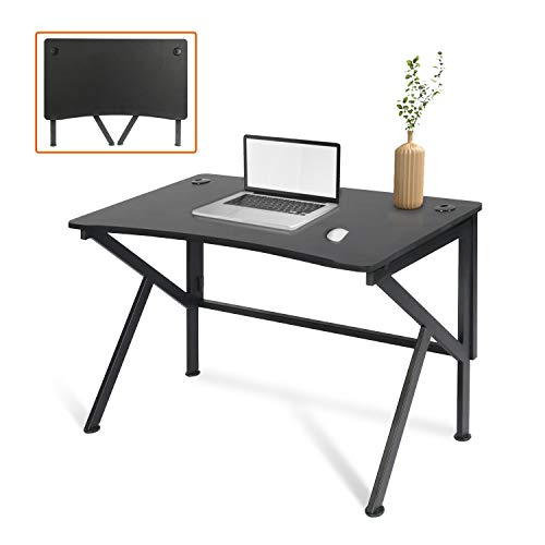 LYNSLIM Folding Study Writing Desk - 42 Simple Computer Desk for Home Office Small Space Foldable Gaming Laptop Table Workstation, K-Shaped Metal Frame & Easy Assembly(Black)