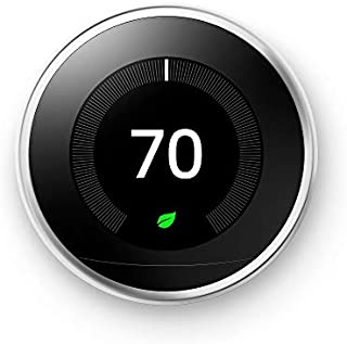 Google, T3019US, Nest Learning Thermostat, 3rd Gen, Smart Thermostat, Polished Steel, Works With Alexa