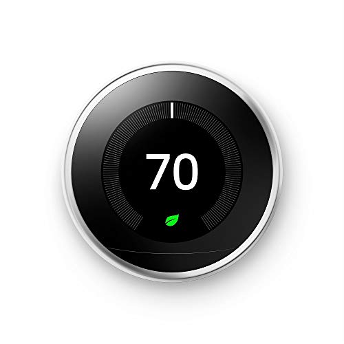 Google, T3019US, Nest Learning Thermostat, 3rd Gen, Smart Thermostat, Polished Steel, Works With Alexa