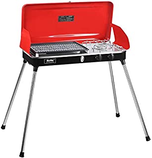 PUPZO Liquid Propane Grill,2 Burner Grill/Stove Portable Barbecue Grill Outdoor Cooking Camping Stove Stainless Steel Red