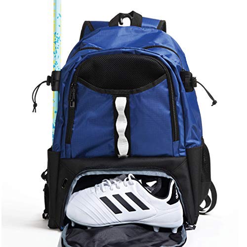 Athletico Youth Lacrosse Bag - Extra Large Lacrosse Backpack - Holds All Lacrosse or Field Hockey Equipment - Two Stick Holders and Separate Cleats Compartment (Blue)