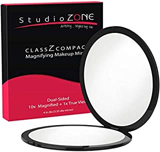 Best Compact Mirror - 10X Magnifying Makeup Mirror - Perfect for Purses - Travel - 2-Sided with 10X Magnifying Mirror and 1x Mirror - ClassZ Compact Mirror - 4 Inch Diameter