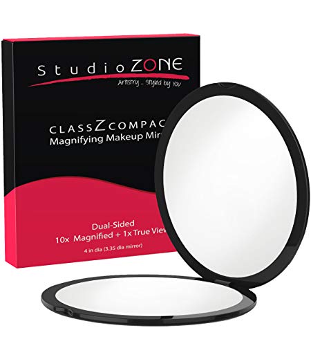 Best Compact Mirror - 10X Magnifying Makeup Mirror - Perfect for Purses - Travel - 2-Sided with 10X Magnifying Mirror and 1x Mirror - ClassZ Compact Mirror - 4 Inch Diameter