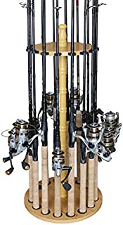 Rush Creek Creations Round 16 Fishing Rod Storage Rack - Features Traditional Handcrafted Wood Post - No Tool Assembly, Wood Grain Laminate