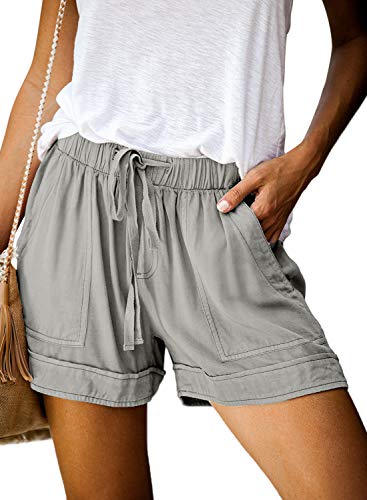 Womens Comfy Drawstring Casual Elastic Waist Pocketed Loose Fit Shorts Multi M