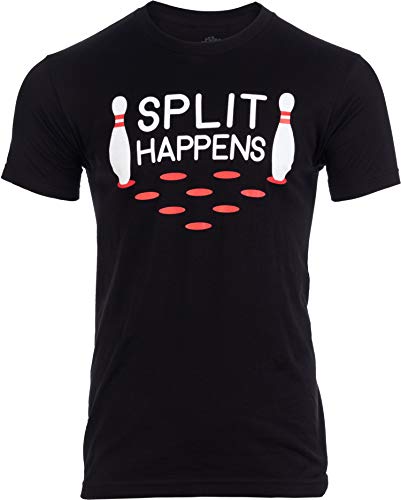 Split Happens | Funny Bowling Team, Bowler Pin Humor Unisex T-Shirt-(Adult,XL) Black